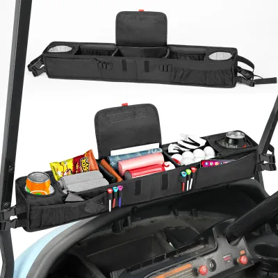 Hot Selling Golf Cart Front Storage Basket Organizer Foldable Golf Cart Storage Organizer With Insulated Cup Holders