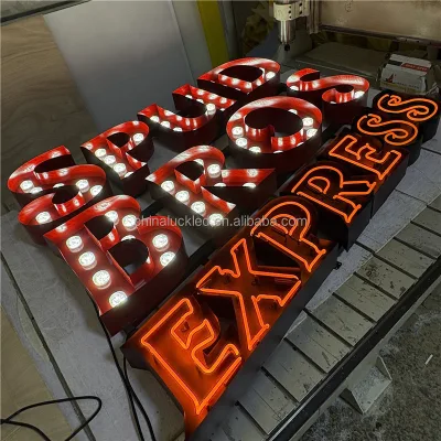 Custom 3d Metal Marquee LED Bulb Letter Sign for Indoor and Outdoor Advertising for Mall and Park Decorations Flex Neon Signs