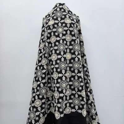 Africa Full Cotton Laser Embroidery Fabric 2025 High-quality 5-yard Cord Lace Fabric with Stone Black Nigerian Lace
