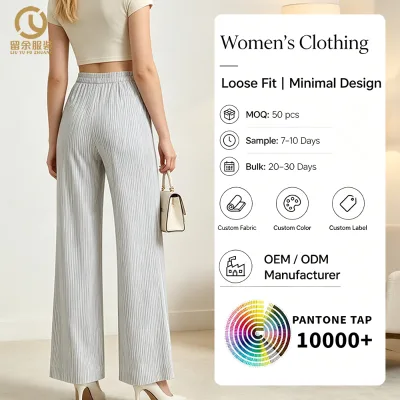OEM ODM High Quality Women's Straight-Leg Trousers Loose Fit Trendy Style Stylish Velvet Pants 100% Cotton Anti-Wrinkle Trousers