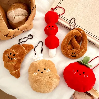Creative Cartoon Food Plush Toy Vegetable Sugar Calabash Potatoes, Tomatoes, Bread, Hamburger Cookies Baguette Keychain Key Ring