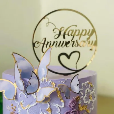 Ins Style Wedding Anniversary Round Happy Anniversary Acrylic Cake Insert Dessert Table Baking Dress up