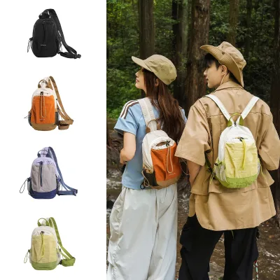 Women's Nylon Panelled Design Chest Bag Zipper Contrasting-color Large Capacity Crossbody Hydration Pack Outdoor Hiking Hidden