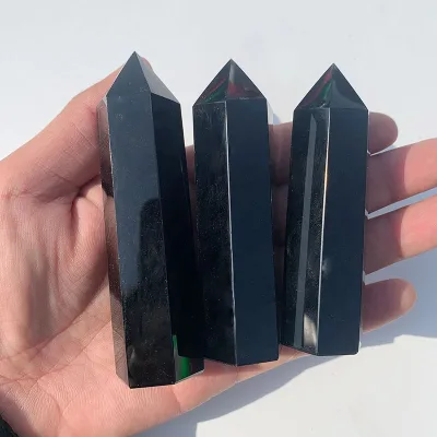 Natural Black Obsidian Quartz Crystal Point Wand Polished Healing Stone Obsidian Crystal Point