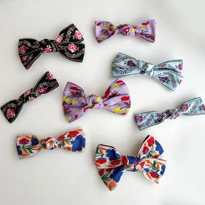 Fashion Bohemian Bow Hairpin for Girls Fabric Colorful Embroidery Flower Bowknot Hair Clips High Quality Women Hair Accessories