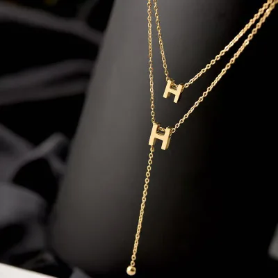Women's Necklace Simple Stainless Steel Double Letter Fringe Necklace