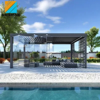 Classic Design Freestanding Backyard Barbeque Space Sun Louvered Roof Aluminum Pergola