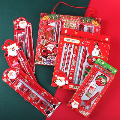 2024 New Christmas Children Kids Stationery Gift Set Box with Ruler Pencil Sharpener Eraser for Children Gift for Kindergarten