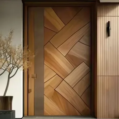 Entrance Door Solid wood patchwork design exterior veneer front wooden for house Villa Multi-locks Security