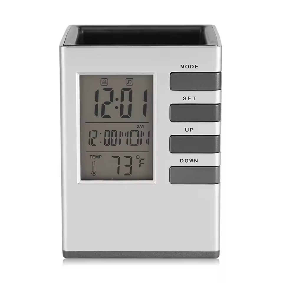 Alarm Clock LED Digital Alarm Clock Multi Function LED Digital LCD Screen Temperature Display Alarm Clock Pen Holder Case Gift