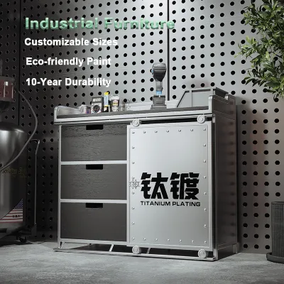 Multi-Functional Industrial Cabinet for Workshop Storage Auto Repair Beauty Salon-Vintage Iron Art Prep Station Metal Hotels