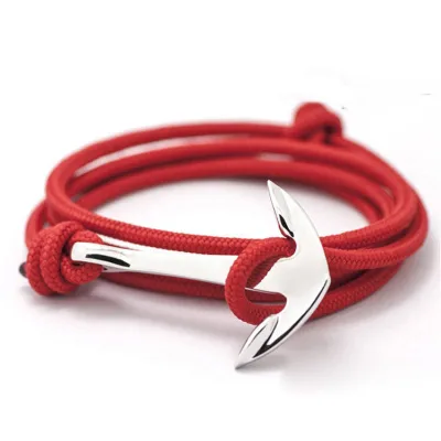 Fashionable Handmade Adjustable Nylon Red String Cuff Anchor Bracelet Rope