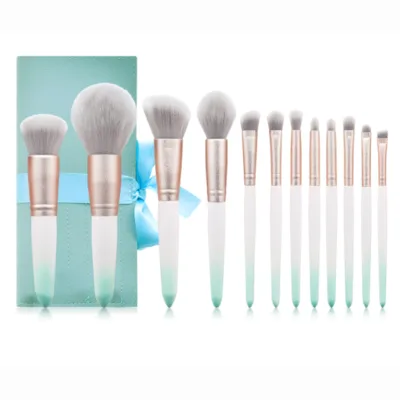 12pcs High Quality White Blue Makeup Brush Set Grey Color Synthetic Hair Pincel Maguiagem Wholesale Make up Brushes with Low MOQ