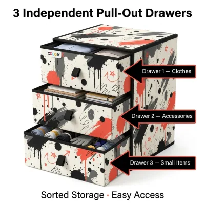 Storage Box Foldable 3 Tier Drawer Organizer PP Plastic Construction for Makeup and Skincare