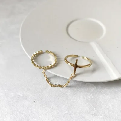 Girls Rings Cz Cross Resizable Chain Ring