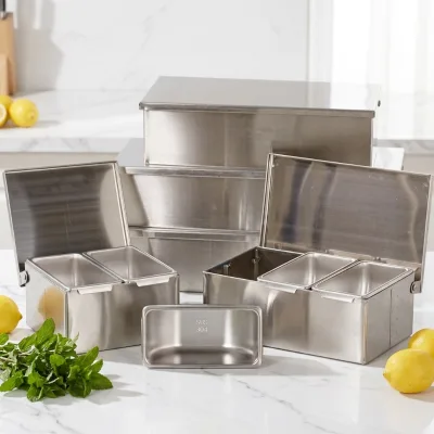 Rustproof Stainless Steel Rectangle Compartment Spice Storage Box Flip Top Lid Waterproof Freshness Preservation Kitchen
