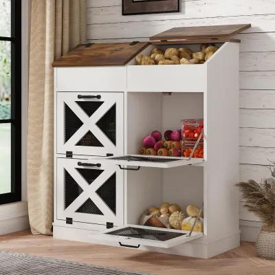Potato Storage Bin, Onion Storage Bin with Lid, Wooden Bread Box for Fruit,Vegetable,Food Storage Containers for Kitchen Pantry