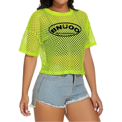 High Quality Round Neck T Shirts Custom Print Quick Dry Breathable Sexy Mesh Crop Top for Women