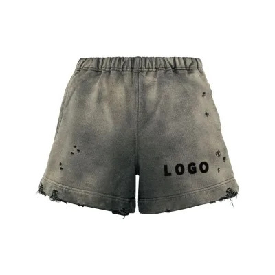 Free Sample Cotton Acid Wash Vintage Shorts Custom Embroidery Print Logo Streetwear Shorts