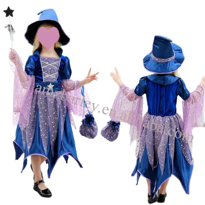 Easter Witch Costume Cosplay Girls Halloween Costume for Kids Christmas Children Sequin Princess Purple Dress Clothing With Hat