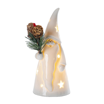 White Ceramic Handmade Tall Christmas Ornament Santa
