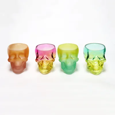 Private Customized Skull Empty Glass Vase Dual Color Glass Handle Holder with Deep Processing