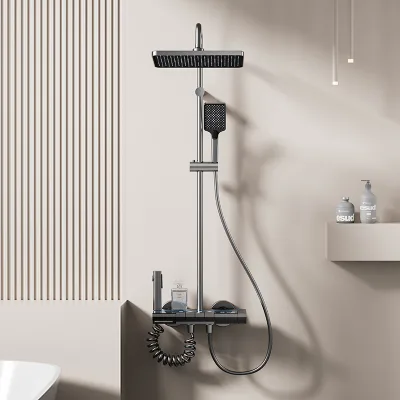 4-Function Digital LED Display Piano Keys Shower Faucets Household Soft Spray Pattern Jet Massage Chrome Surface Apartment Hotel