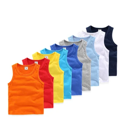 Unisex Solid Cotton Round Neck Tank Top Customized Logo Plain Undershirt for Boys Girls Short Sleeve Summer Children's Vest
