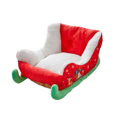 Hot Sale Christmas Rectangle Soft Pet Bed Winter Warm Cat Nest with Lock Cartoon Style