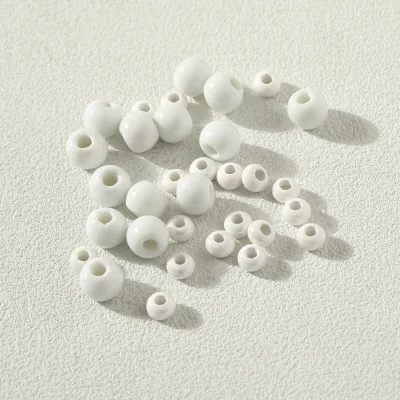 White Large-hole Ceramic Round Beads, Loose Beads, Spacer Beads for DIY Craft Accessories