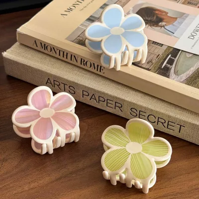 3mm Acetate Floral Hair Claw Color Block Design Half Updo Clip Sweet Versatile Grip