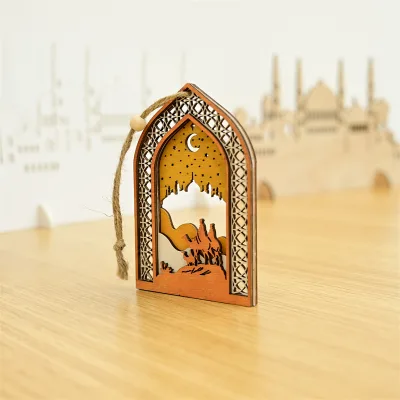 Gift Decoration New Muslim Hollow Carving Gift Decoration Home Decoration Wooden Holiday Pendant