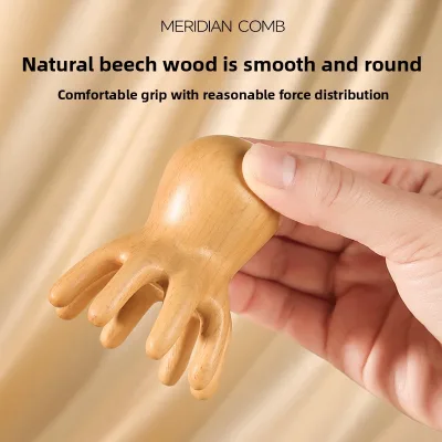 Beechwood Octopus Massage Comb with Meridian & Acupoint Stimulation Scalp Therapy Tool Gua Sha Head Massage Tool