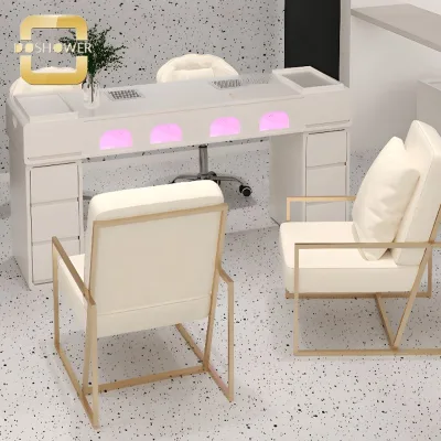 Glass Tabletop Manicure Table of Professional Nail Tables Artist Nordic for Wood Stain Resistant Plug-In White Manicure Table