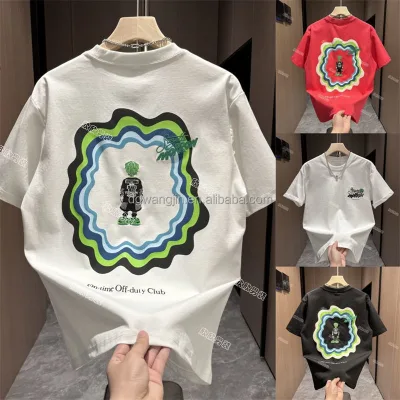 Customized Men's Fun Skull Cartoon T-shirt 100% Cotton Loose Round Neck Short Sleeve Screen Printed Logo on Front