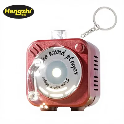 Mini Rotating Luminous Record Player Key Chain Pendant Fun Music Box Plastic Small Gift Toys Wholesale