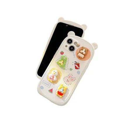 Stereoscopic Animal Ear Design Dinosaurs Ducks Doll Shockproof TPU Mobile Phone Cover Case for Iphone