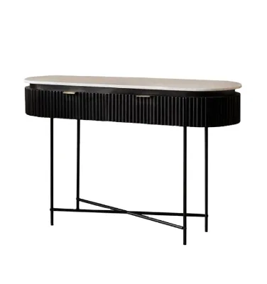 Italian Furniture Solid Reed Wood Hallway Table Modern Entrance Table Luxury Ridged Wood 2 Drawer Living Room Console Table