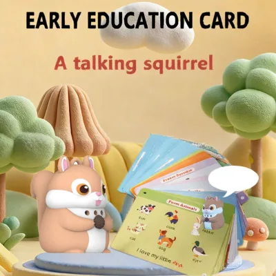 Preschool Kids Talking Card Reader Pen Little Squirrel 55pcs Double Sided Flash Cards Cognitive Learning Toy