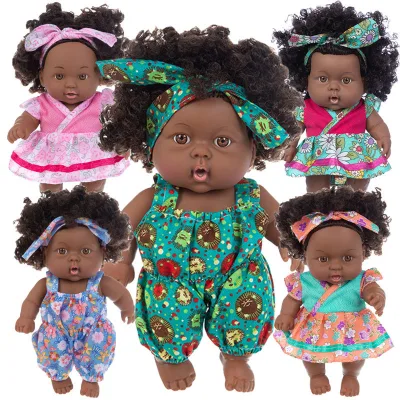 Curly Hair Black African 8inch Reborn Doll Full Silicone American Baby Play Dolls for Children