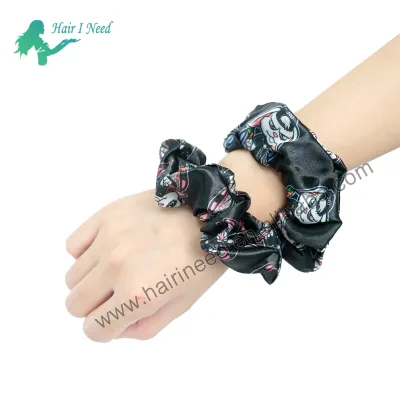 Custom Satin Scrunchies Logo Printed Big Elastic Silky Satin Hair Band Scrunchy Multiple Color Options Satin Hair Scrunchies