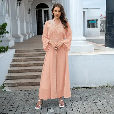 Yibaoli Manufacturer 6 Colors Modest Dubai Islamic Dress Sequined Chiffon Caftan Dress