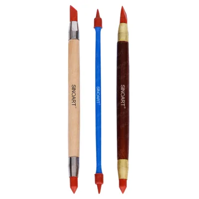 SINOART 3pcs Double Head Rubber Heads Clay Shapers Wipe-Off Tool Set for Paint Drawing Blending Brushes