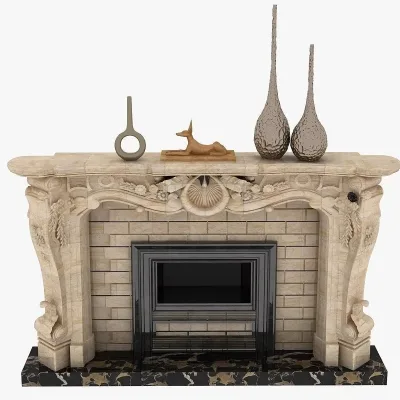 Sophisticated French Wood Fireplace with Marble Surround Indoor Villa Wall Mounted Decorative Heating Unit