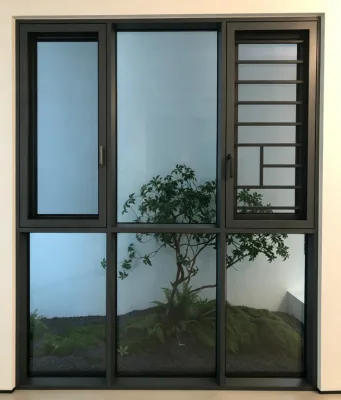 Aluminum Casement Window | Sound Insulation Tempered Insulated Glass Window With Anti-theft Grille & Security Screen