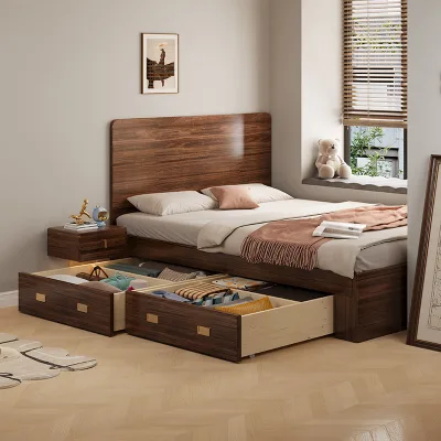 Wholesale Solid Wood Bed Drawers Extra Large Double Bunk Beds Ebony Frame Queen King Size Bedroom Furniture Storage Box Home Use