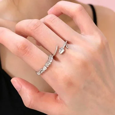 High-end Stainless Steel Tulip Flower Open-ring with Unique Design, Water-resistant and Adjustable Ring