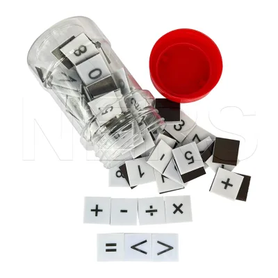 NERS Printed Numbers 0-9 and Symbols 1 Inch X 1 Inch Plastic 85pcs Magnetic Tub of Numbers Math Tiles