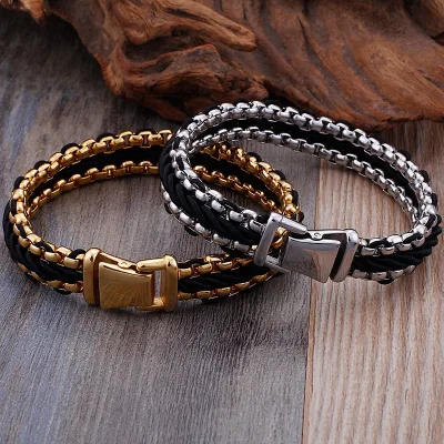 Fashion Men Braided Stainless Steel Bracelets Bangle Waterproof Chain Nylon Rope Braided Bracelet for Men Jewelry