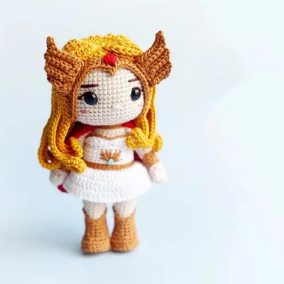 Crochet She Ra Amigurumi Doll 20cm Cotton Yarn Stuffed Plush Knitting Character Custom Crochet Doll Kids Amigurumi Gift